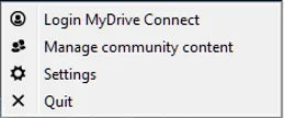 Menú de MyDrive Connect para gestionar contenido de comunidad