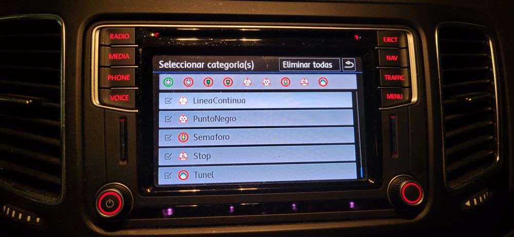 Selección de categorías POI