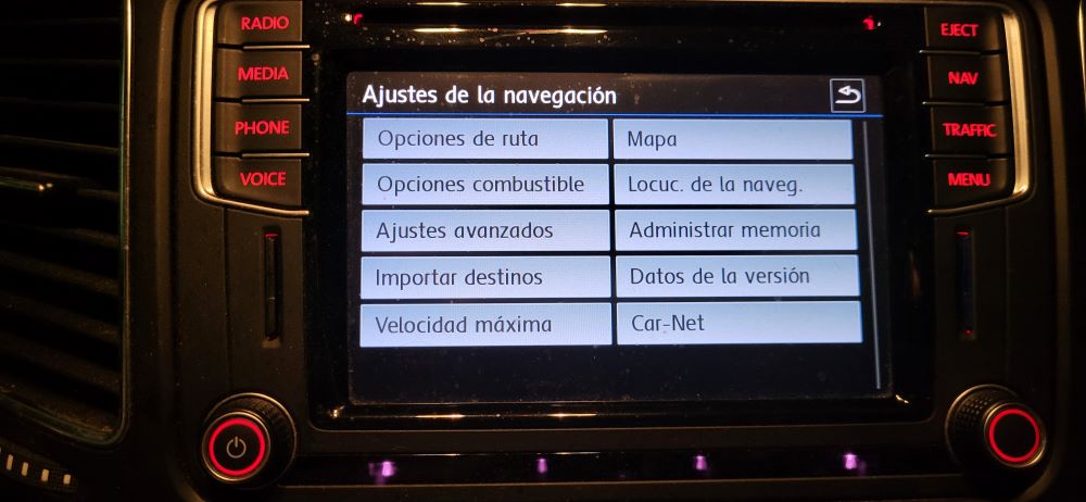 Pantalla de ajustes de navegación